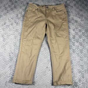 New Directions Weekend Size 6 Khaki Brown Pants Bling Button Cropped Ankle